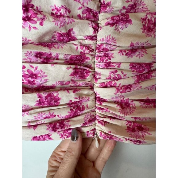 Zara Shirt Women Small Ivory Pink Floral Corset Bustier Long Sleeve Blouse Boho - Picture 7 of 9